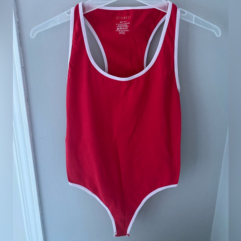 Revamped Red Swimsuit with White Accents